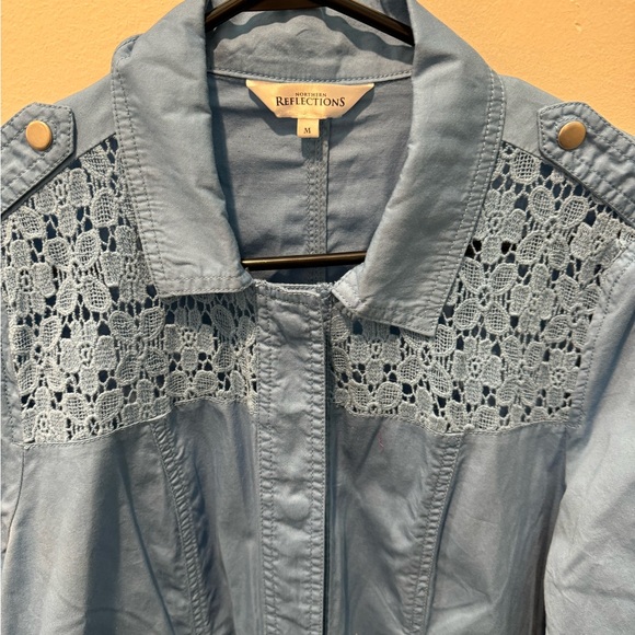 2/$20 Northern Reflections Blue Utility Jacket with Lace Accents 100% cotton M - Picture 11 of 12